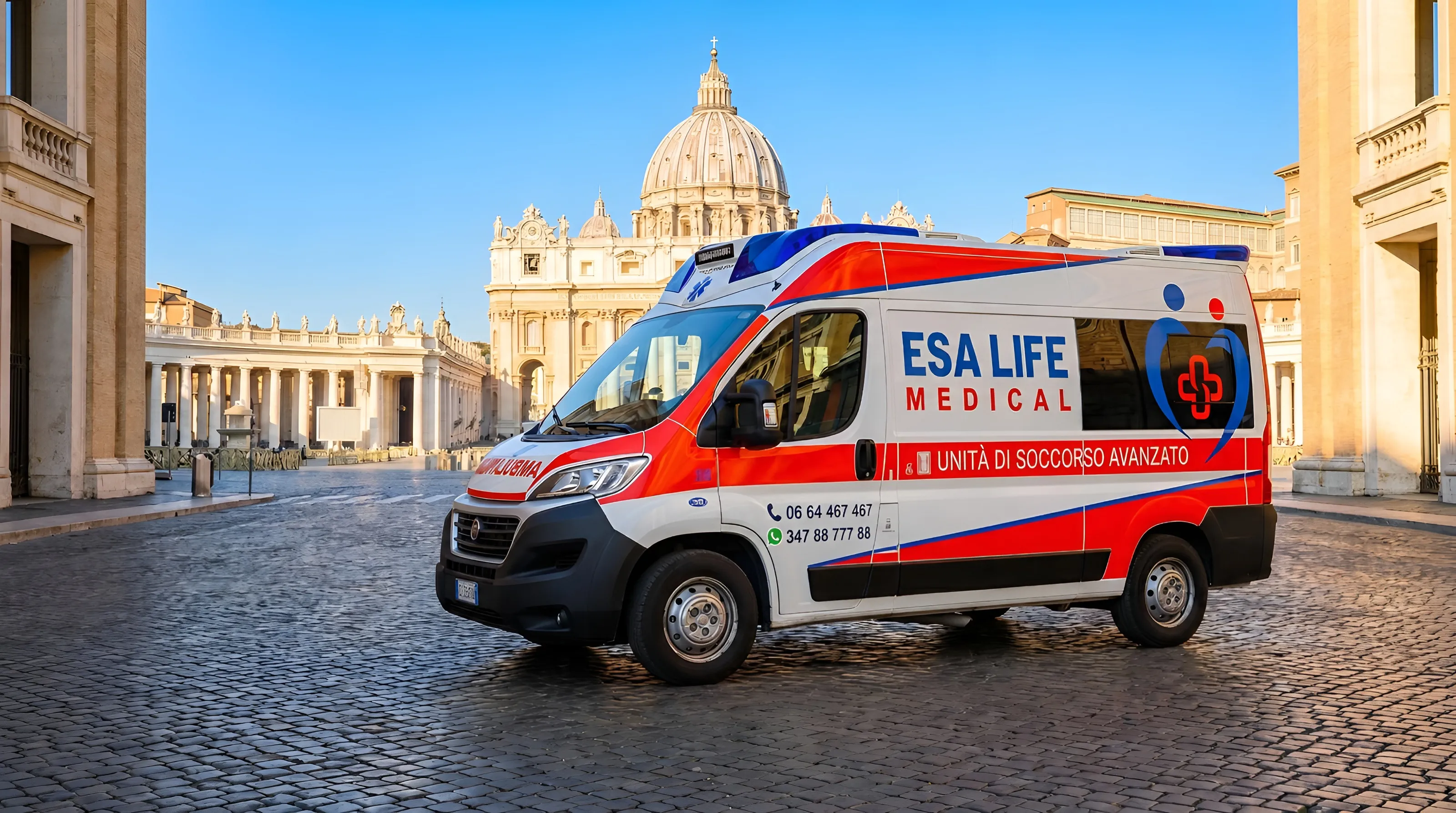 Ambulanza privata Esa Life Medical in servizio a Roma