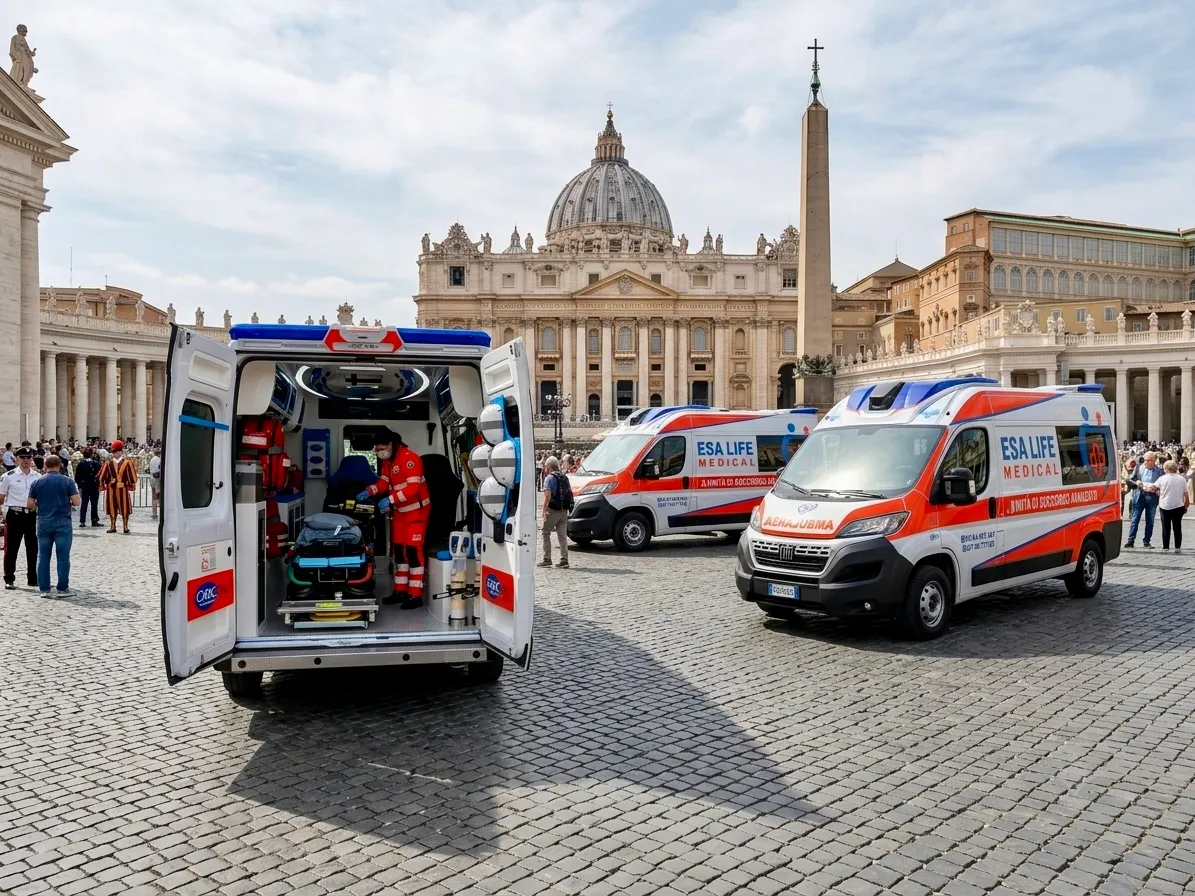 Ambulanze private Esa Life Medical in servizio in piazza San Pietro a Roma
